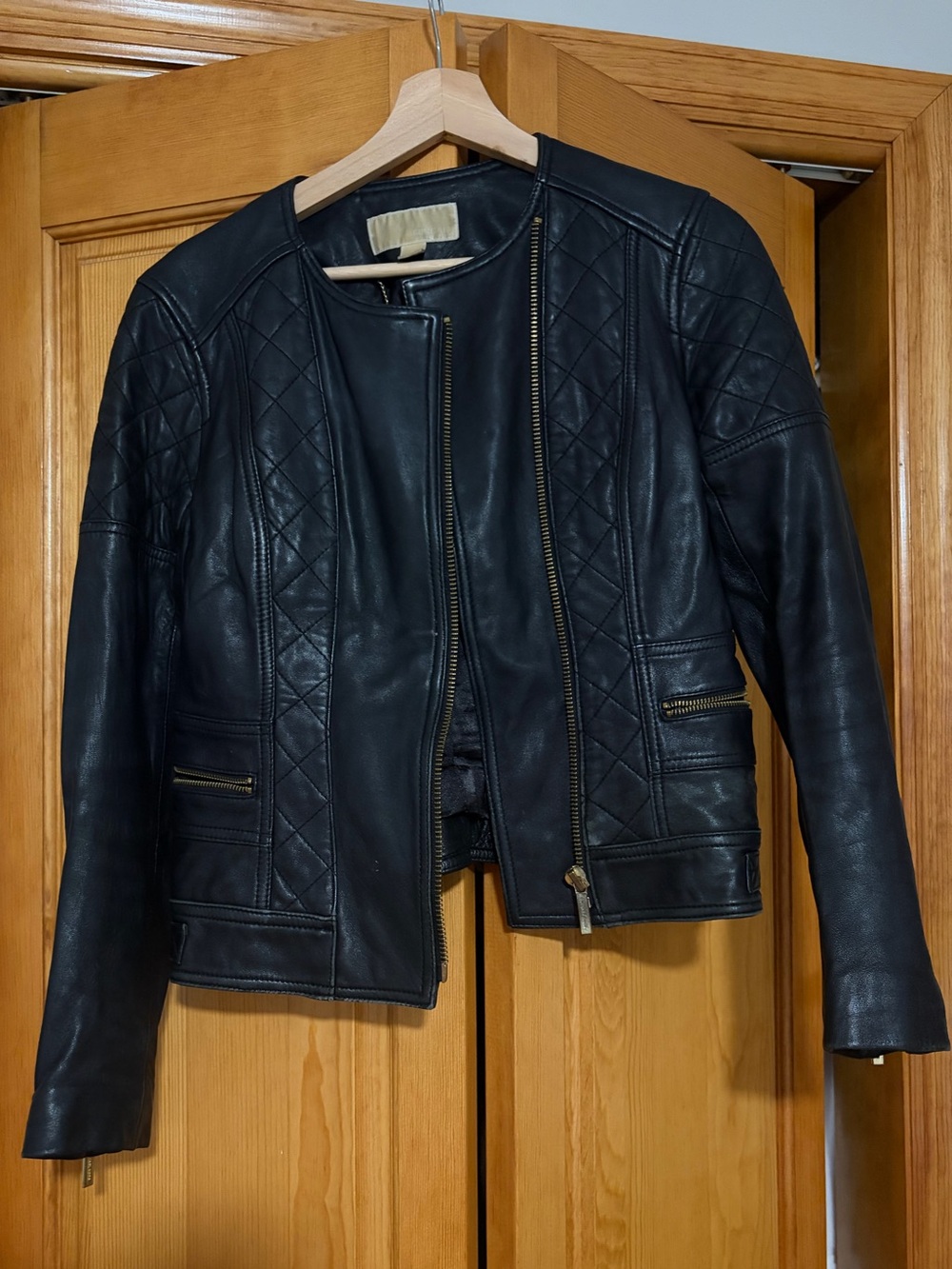 Michael Kors Black Leather Jacket with Gold Hardware